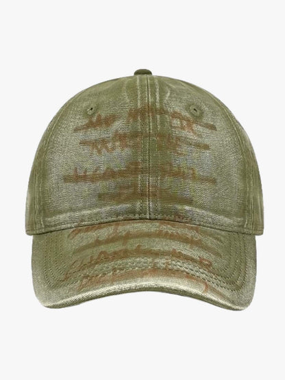 Embroidered Washed Distressed Denim Baseball Cap