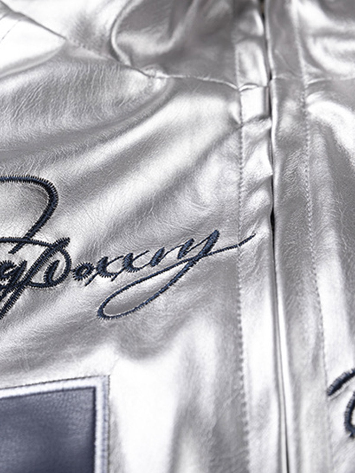Reflective Metallic Track Jacket with Pink Accents for Sporty Elegance 