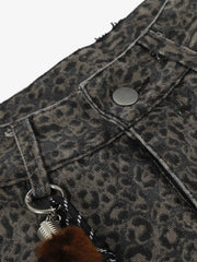 Leopard Pleated Wide Leg Denim Barrel Jeans 