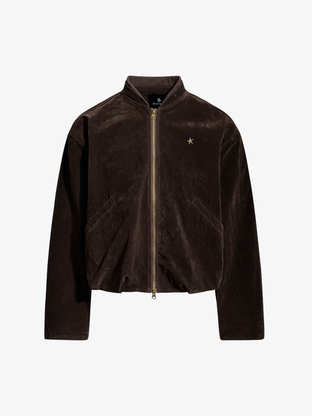 Detachable Fur-Trim Stand Collar Suede Zip-Up Jacket