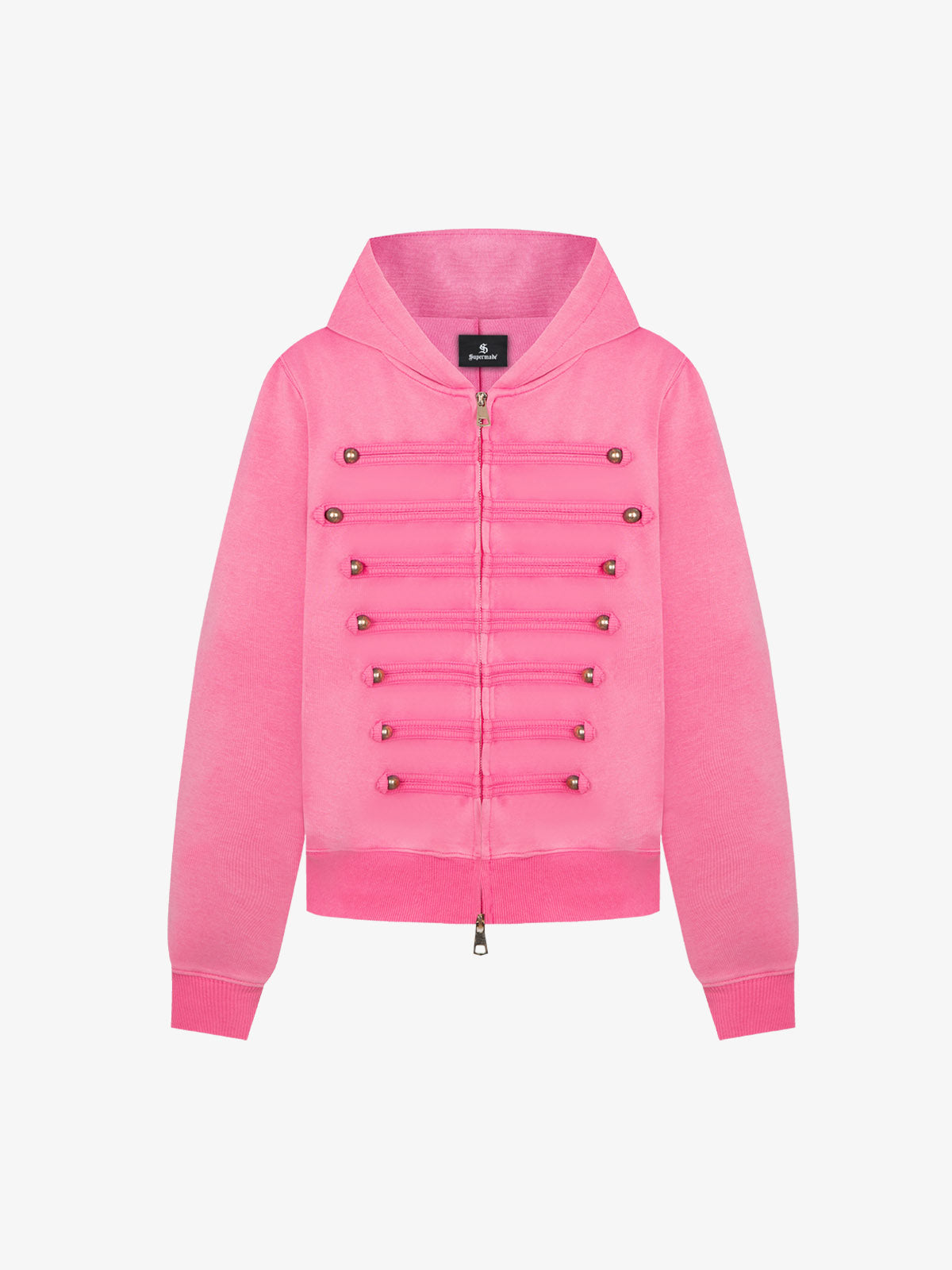 Distressed Napoleon Studded Boxy Zip-Up Hoodie