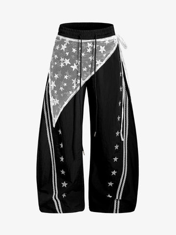 Star-Lace Overlay Baggy Track Pants 