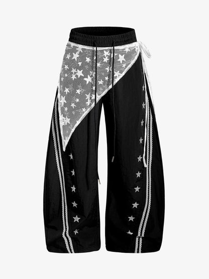 Star-Lace Overlay Baggy Track Pants 