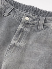 Retro Washed Distressed Curved Blade Wide-Leg Jeans 