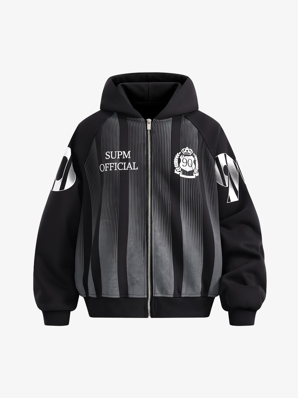 Striped Badge Raglan Hooded Sweatshirt
