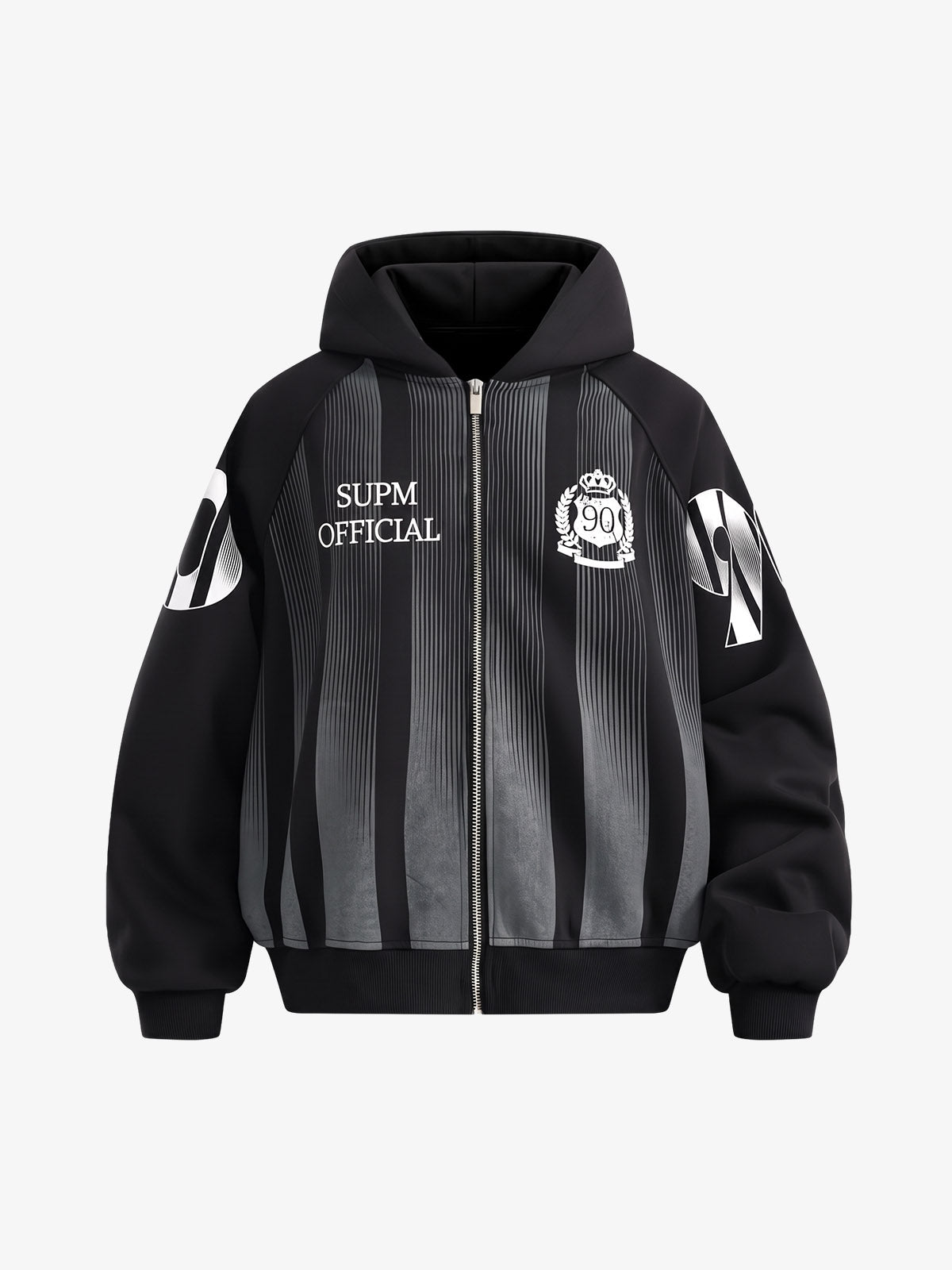 Striped Badge Raglan Hooded Sweatshirt