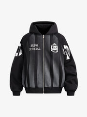 Striped Badge Raglan Hooded Sweatshirt