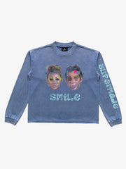 Smile Graphic Washed Boxy Long Sleeve Tee