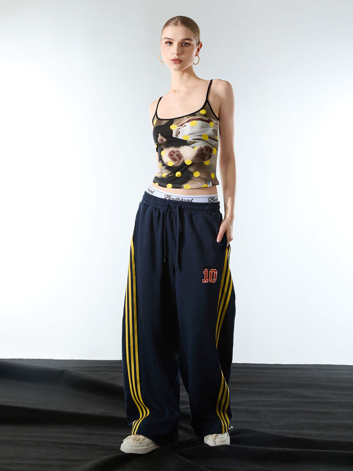 Fleece Vintage Side Stripe Drape Paratrooper Machete Wide Leg Pants - 2488 