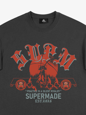 thesupermade-Cotton Basketball Graphic T-Shirt with "Practice Is A Silent Rivalry" Print and Oversized Fit 