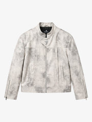 Padded-Shoulder Asymmetric Faux Leather Biker Jacket