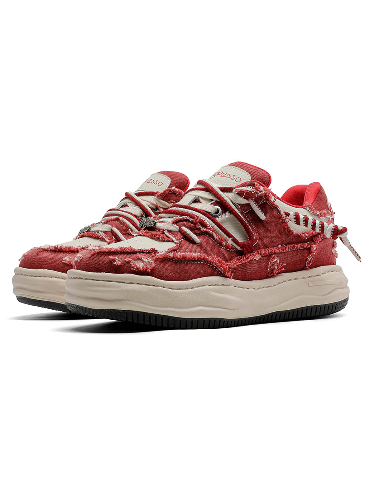Washed Denim Low-Top Raw Edge Sneakers 