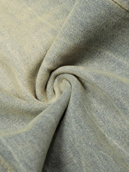 Denim Wide Leg Pants with Leopard Waistband and Gold Hardware 