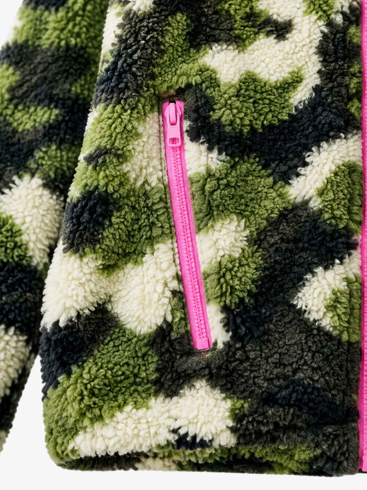 Camo Embroidered Letter Stand-Collar Fleece Coat
