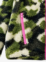 Camo Embroidered Letter Stand-Collar Fleece Coat