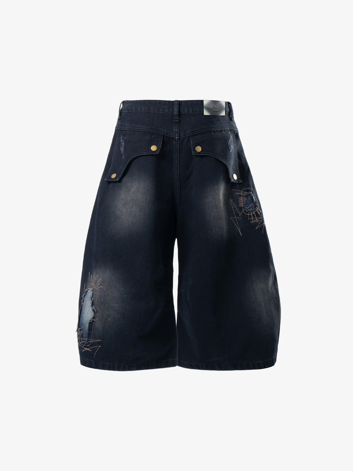Bestickte Jeansshorts mit Used-Look und ausgefranstem Saum