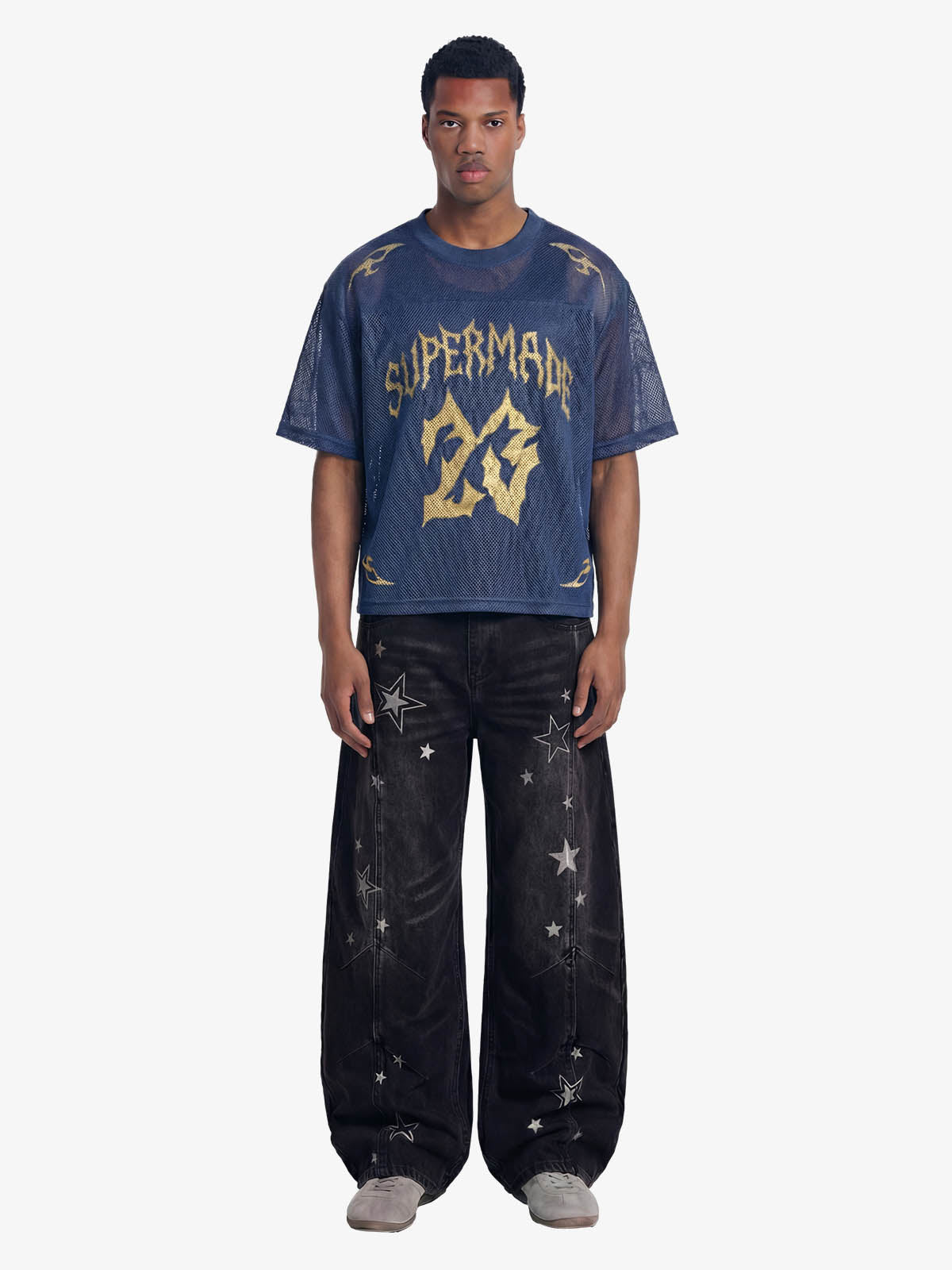 Flame Gothic Logo Mesh Jersey T-Shirt 