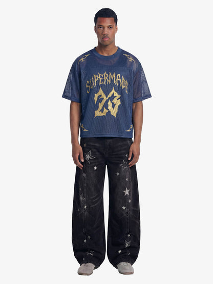 Flame Gothic Logo Mesh Jersey T-Shirt 