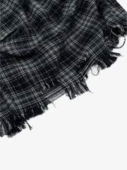 Cotton Plaid Wide Leg Culottes with Frayed Hem and Cargo Pockets 