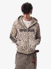 Leopard Graphic Stand-Collar Zip Jacket