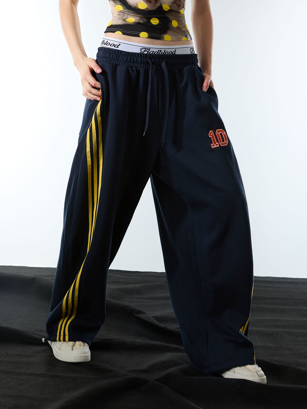 Fleece Vintage Side Stripe Drape Paratrooper Machete Wide Leg Pants - 2488 