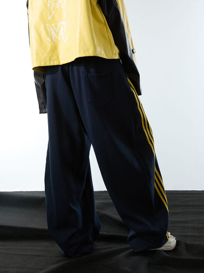 Fleece Vintage Side Stripe Drape Paratrooper Machete Wide Leg Pants - 2488 
