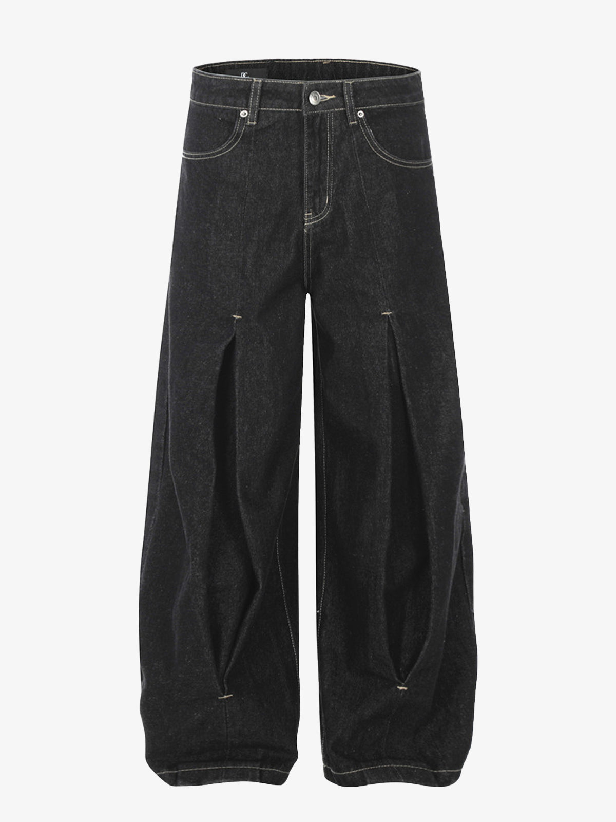 The Supermade Cotton Blend Washed Pleated Wide-leg Jeans With A Scorpion Logo Faux Embroidered Print Design. 