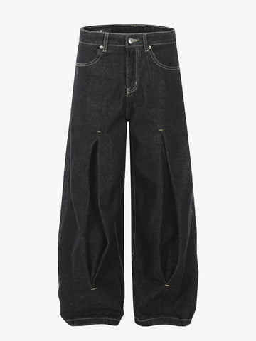 The Supermade Cotton Blend Washed Pleated Wide-leg Jeans With A Scorpion Logo Faux Embroidered Print Design. 
