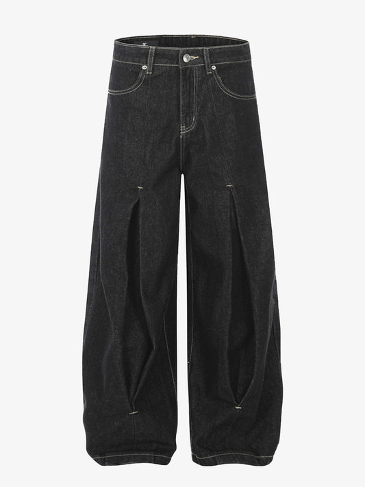 The Supermade Cotton Blend Washed Pleated Wide-leg Jeans With A Scorpion Logo Faux Embroidered Print Design. 