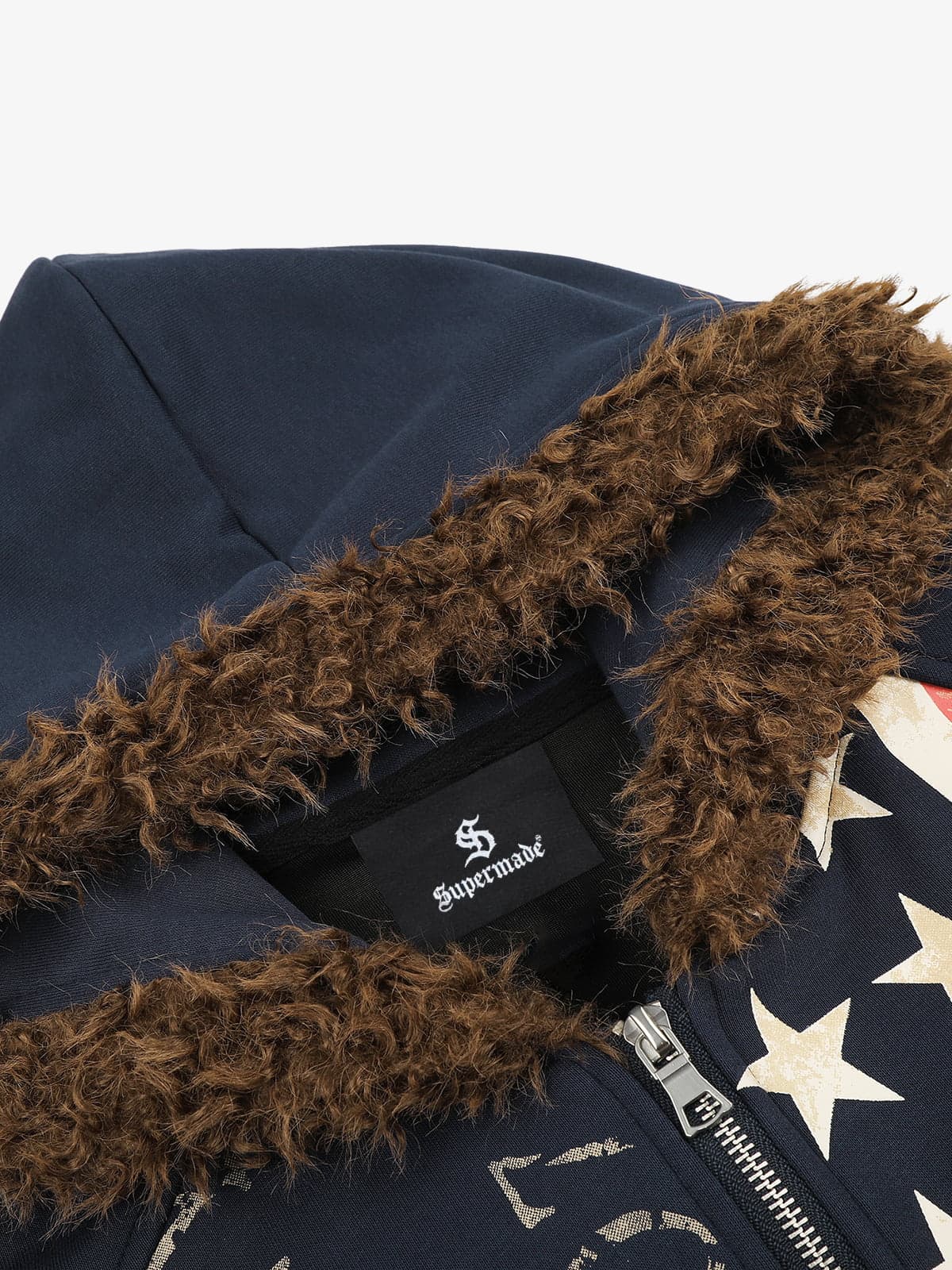 Giacca con cappuccio in pelliccia Union Jack