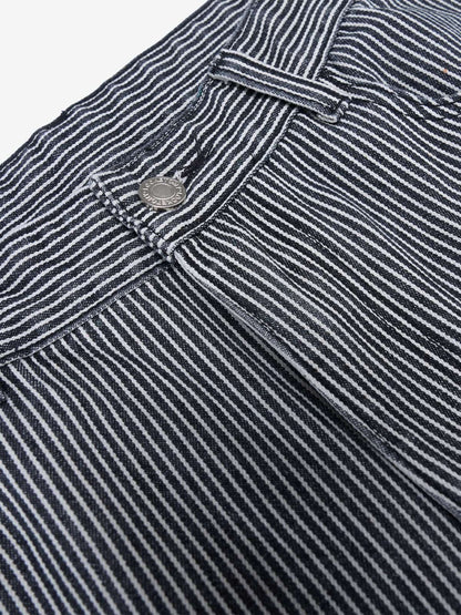 Retro Striped Colorblock Barrel Jeans 