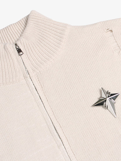 2024 Spring/Summer Star-Embellished Zip-Up Sweater and Cap Set 
