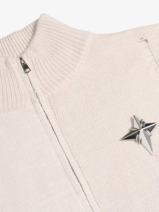 2024 Spring/Summer Star-Embellished Zip-Up Sweater and Cap Set 