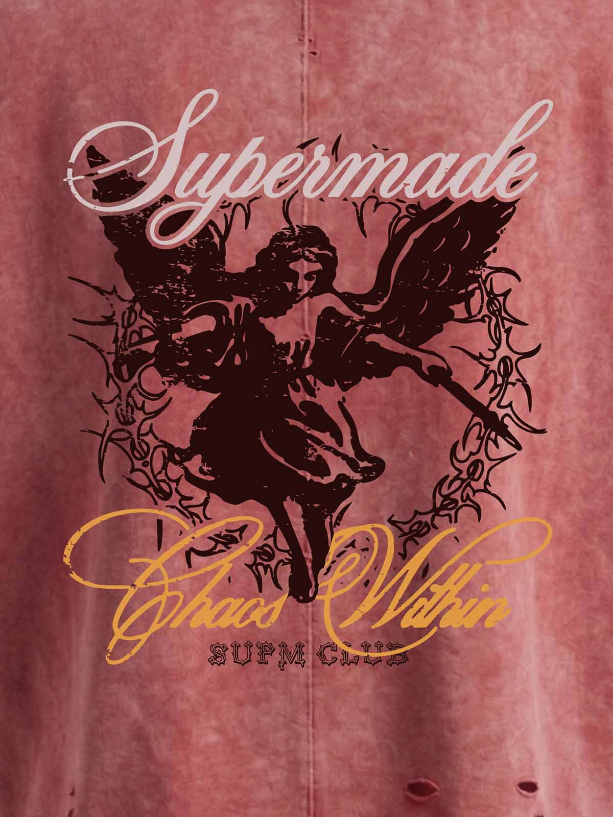 Vintage Washed Distressed Angel Graphic Sleeveless T-Shirt 