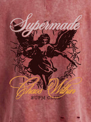 Vintage Washed Distressed Angel Graphic Sleeveless T-Shirt 