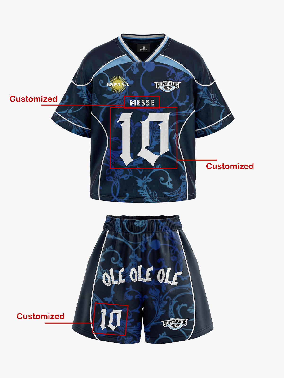 Retro Spanish Style "Ole Ole Ole" Slogan Custom Jersey Set