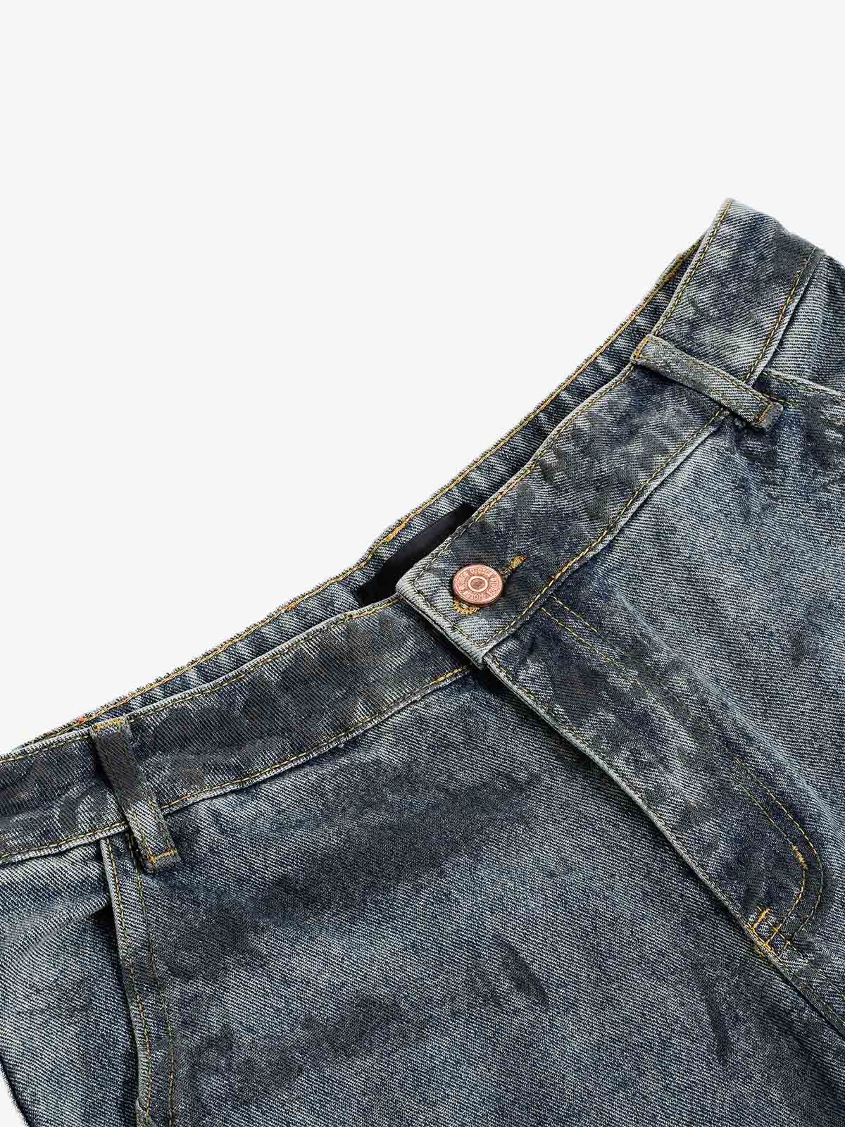 Grunge Wash Cargo Denim Shorts 
