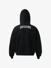 Vintage Suede Letter Embroidered Cropped Zip Up Hoodie 