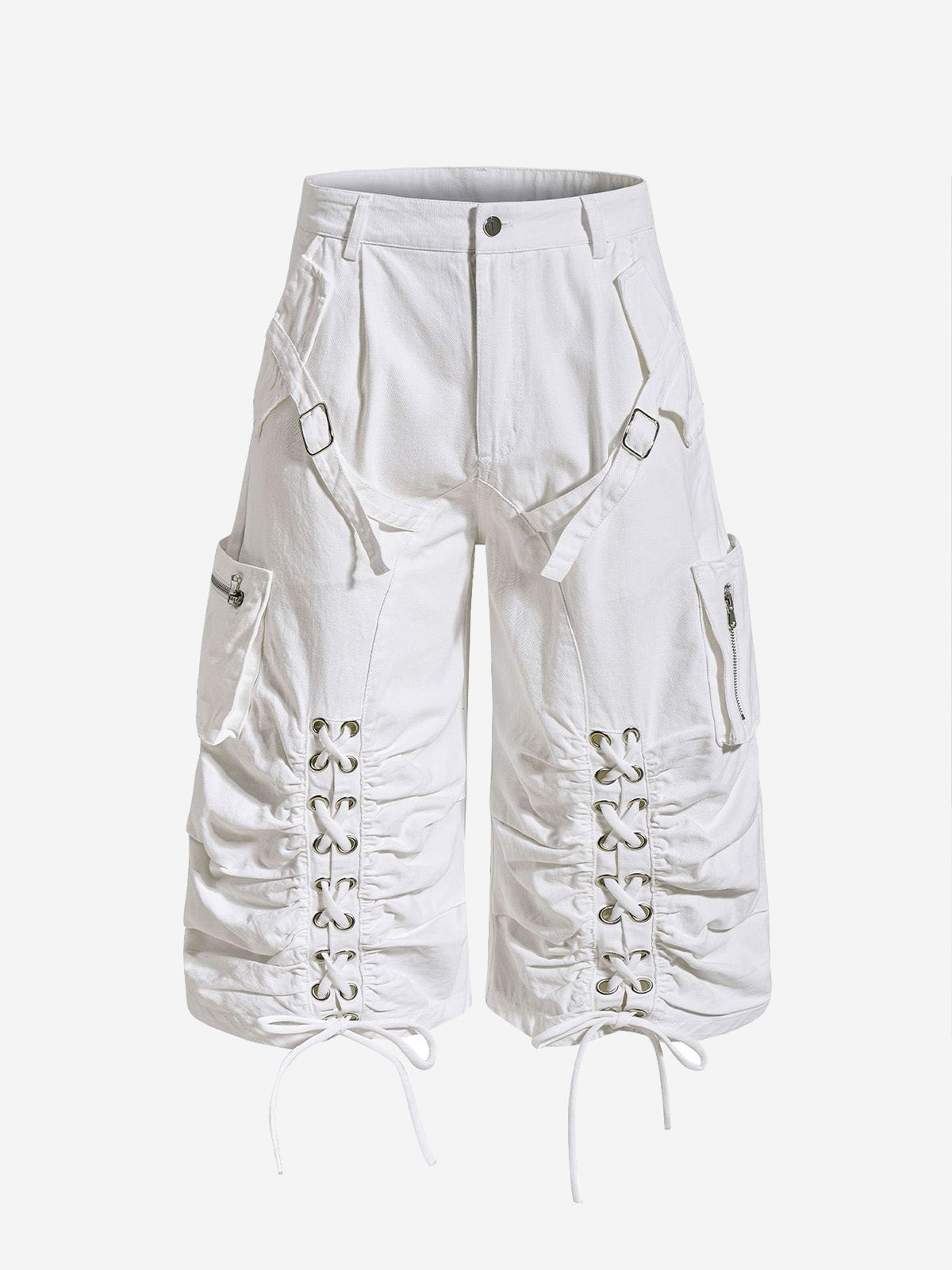 Y2K Lace Up Ruched Wide Leg Cargo Shorts