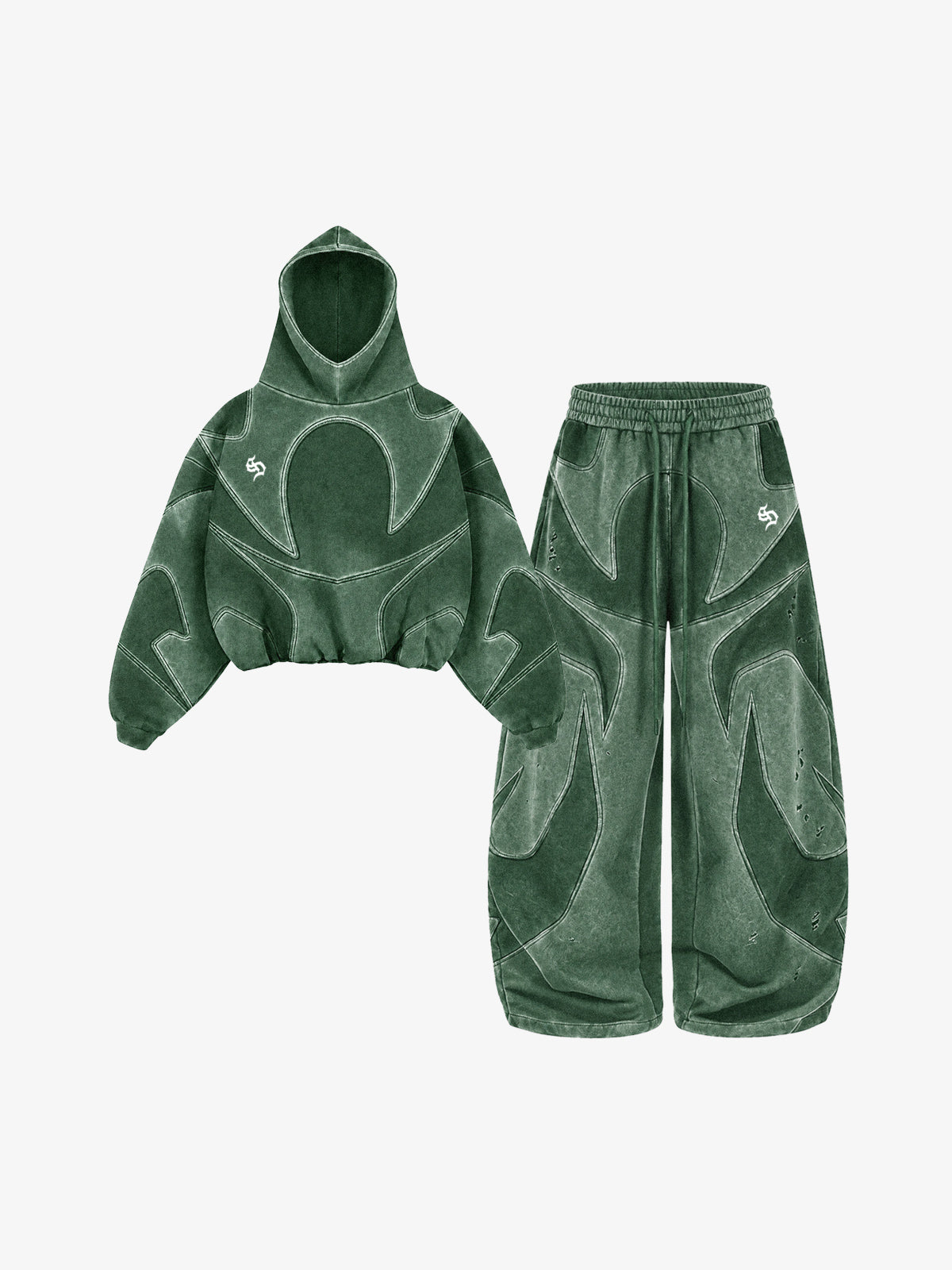 Washed Panel Detail Boxy Hoodie & Wide-Leg Sweatpants Set