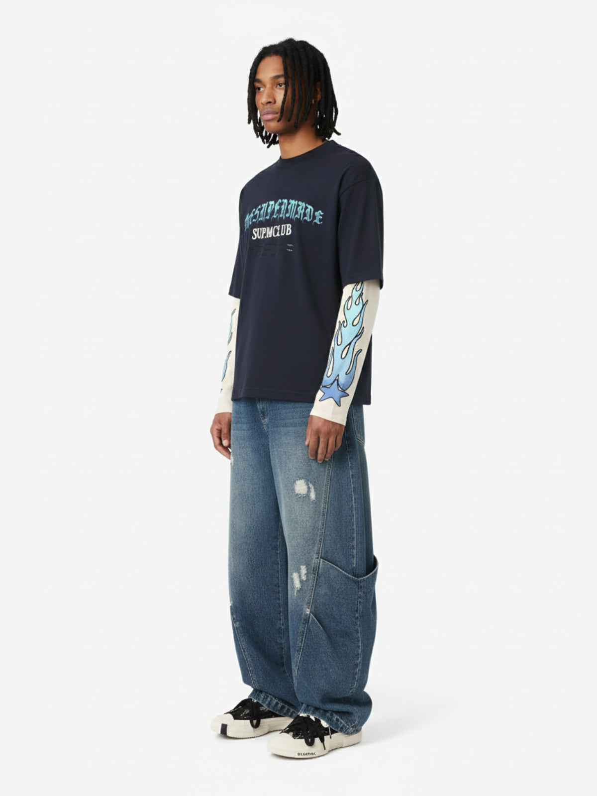 Gradient Letter Print Patchwork Faux Two-Piece Long-Sleeved T-Shirt 