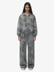 Vintage Washed Tie-Dye Zip Up Hoodie & Barrel Sweatpants Tracksuit 