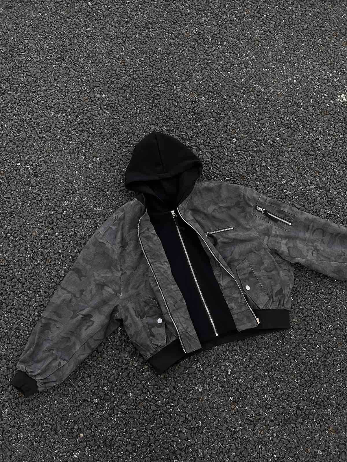 Camouflage Faux Two-Piece Hooded Jacket 