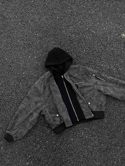 Camouflage Faux Two-Piece Hooded Jacket 