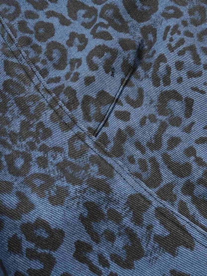 Retro Leopard Print Blue Washed Distressed Jeans 