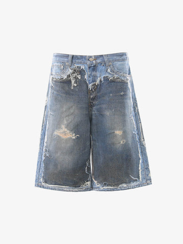 Retro Deconstructed Denim Shorts 