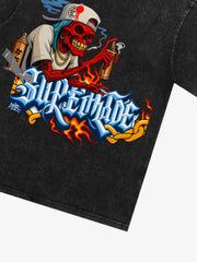 Street Skull Graffiti Artist Flame Flower Font T-Shirt 