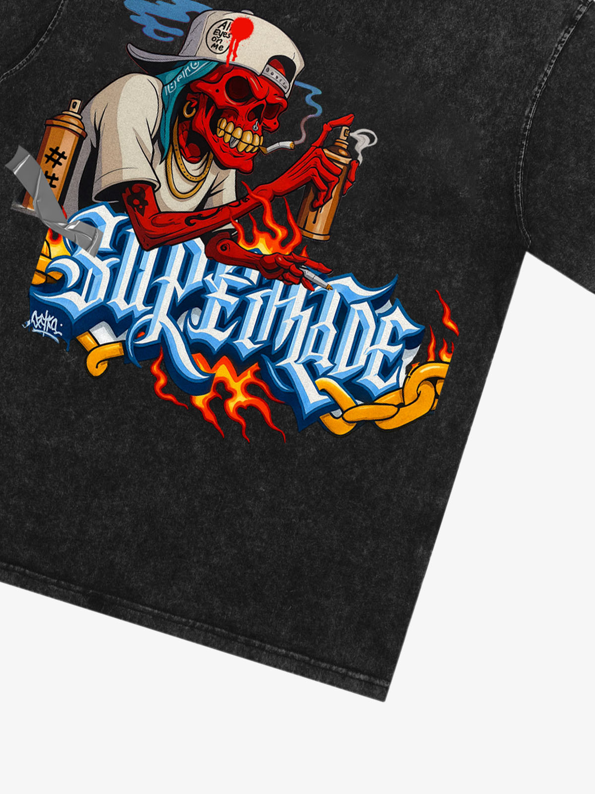 Thesupermade Skull Graffiti Artist Flame Flower Font T-shirt 