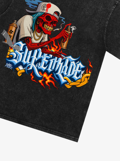 Thesupermade Skull Graffiti Artist Flame Flower Font T-shirt 