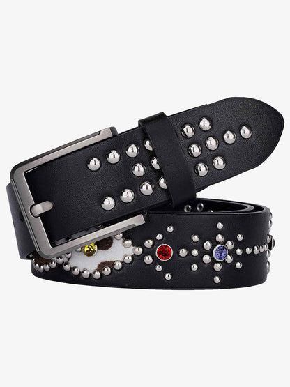 Stylish Studded Leather Belt with Colorful Gem Accents for Men 